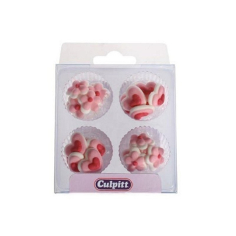 Culpitt Suikerdecoratie Roze minihartjes en bloemen 24st