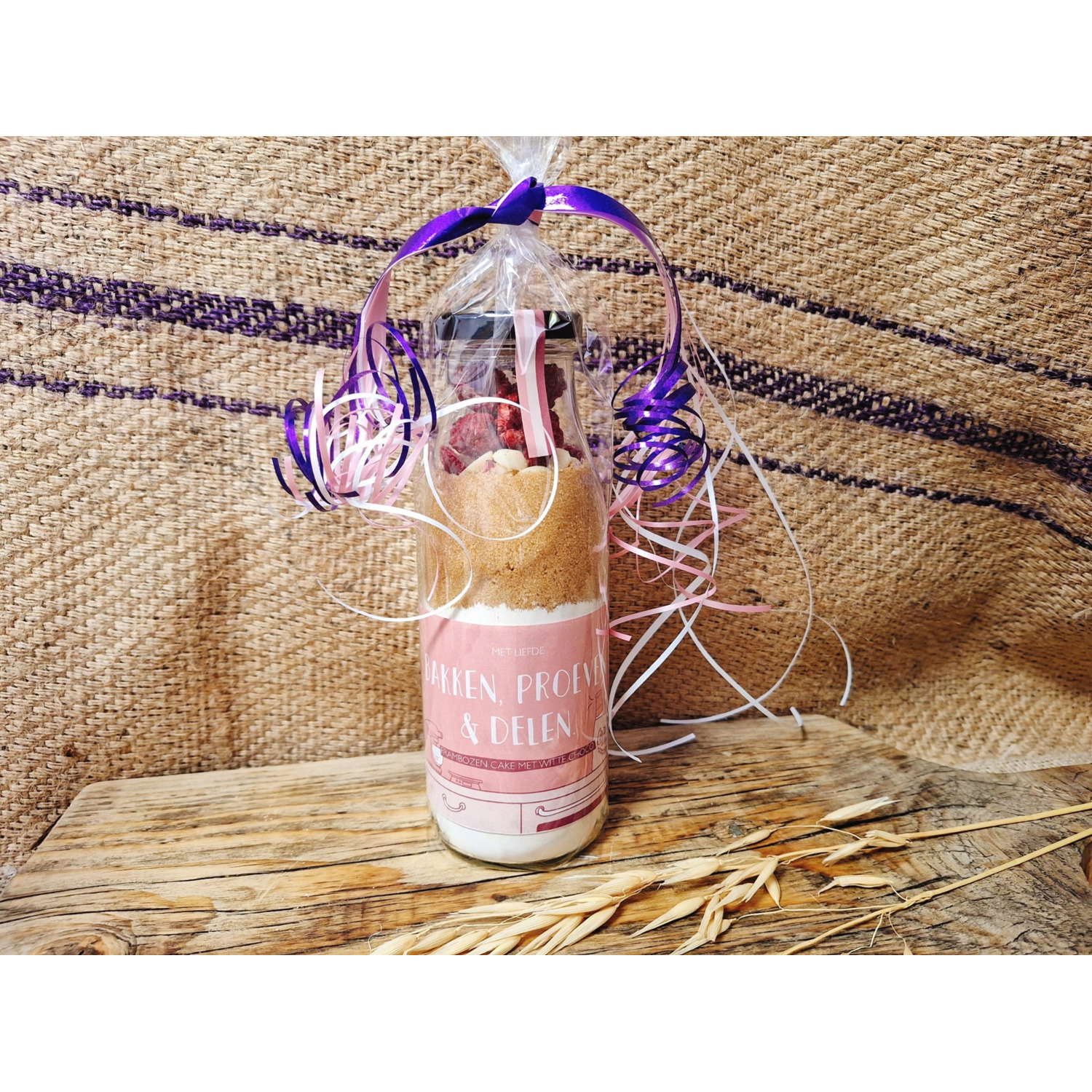 Cadeaufles Frambozencake 'Met liefde'