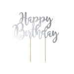Taarttopper Happy birthday - Zilver**