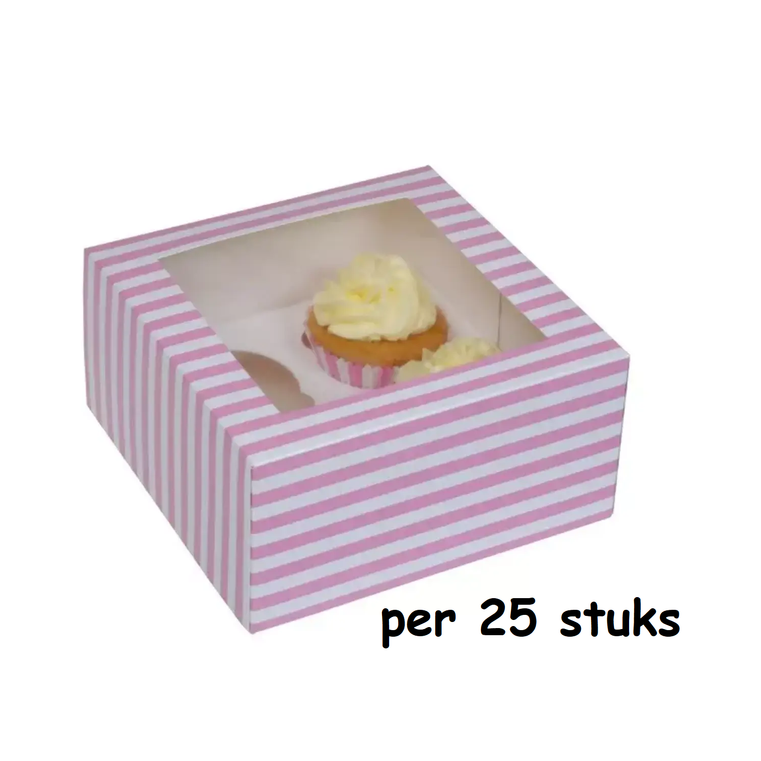 Cupcake Doosje 4x Groot Roze/wit per 25 stuks