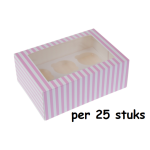 Cupcake doosje 6x Groot Roze/wit per 25 stuks