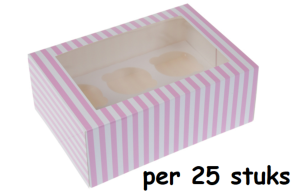 Cupcake doosje 6x Groot Roze/wit per 25 stuks
