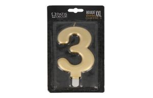 Taartkaars Cijfer 3 Goud XXL**