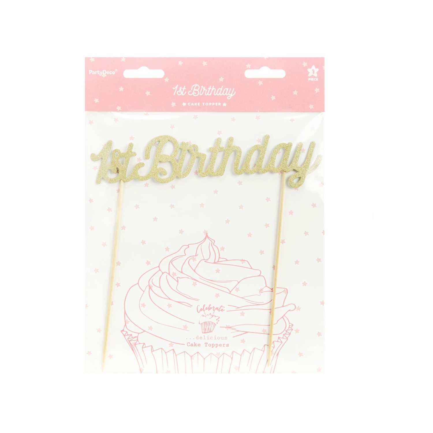 PartyDeco Cake Topper 1st Birthday - Goud