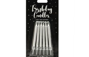 PartyDeco verjaardag kaarsen ZILVER 6CM pk/6