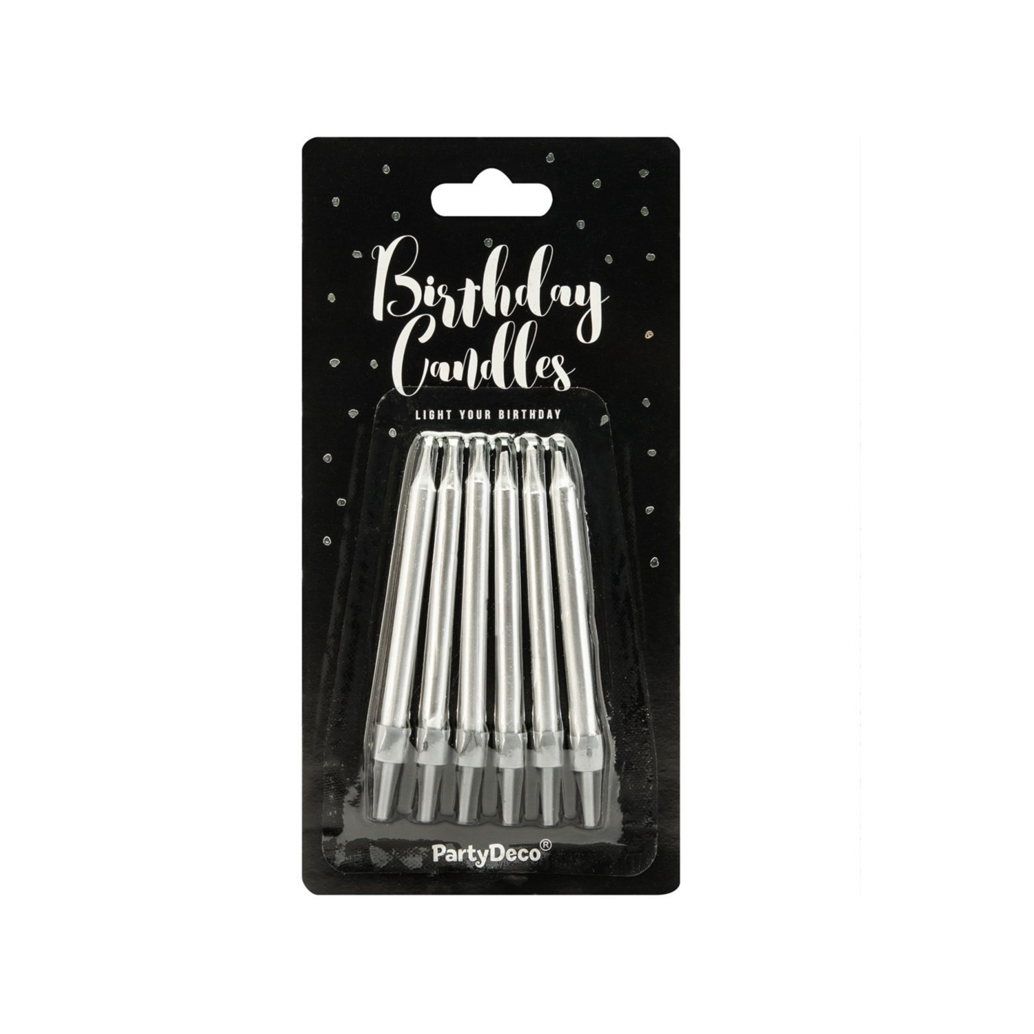 PartyDeco verjaardag kaarsen ZILVER 6CM pk/6