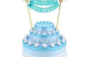Taarttopper Vlaggetjes Blauw - Happy Birthday