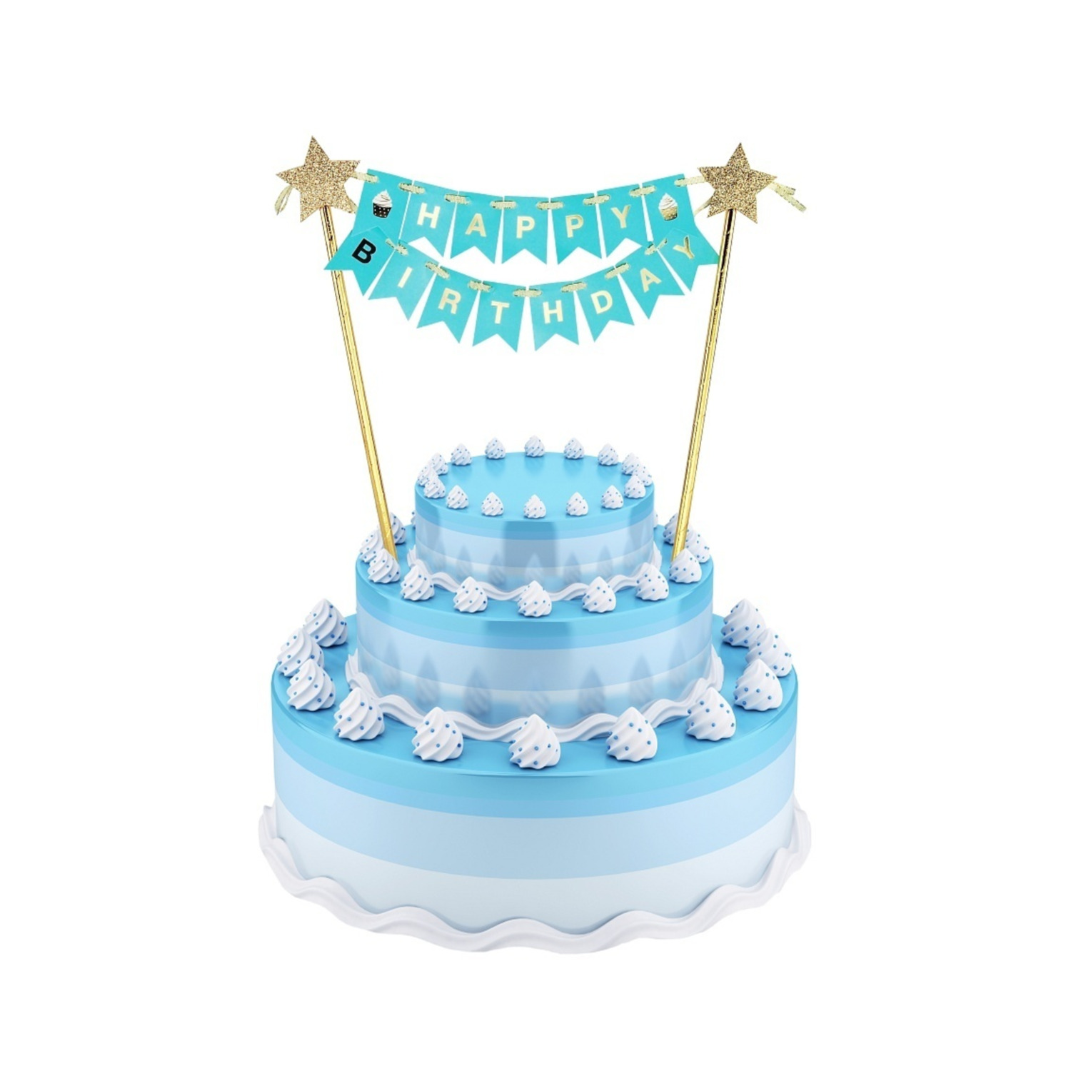 Taarttopper Vlaggetjes Blauw - Happy Birthday