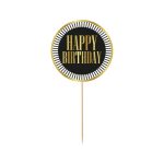 Taarttopper Happy Birthday (zwart, strepen)