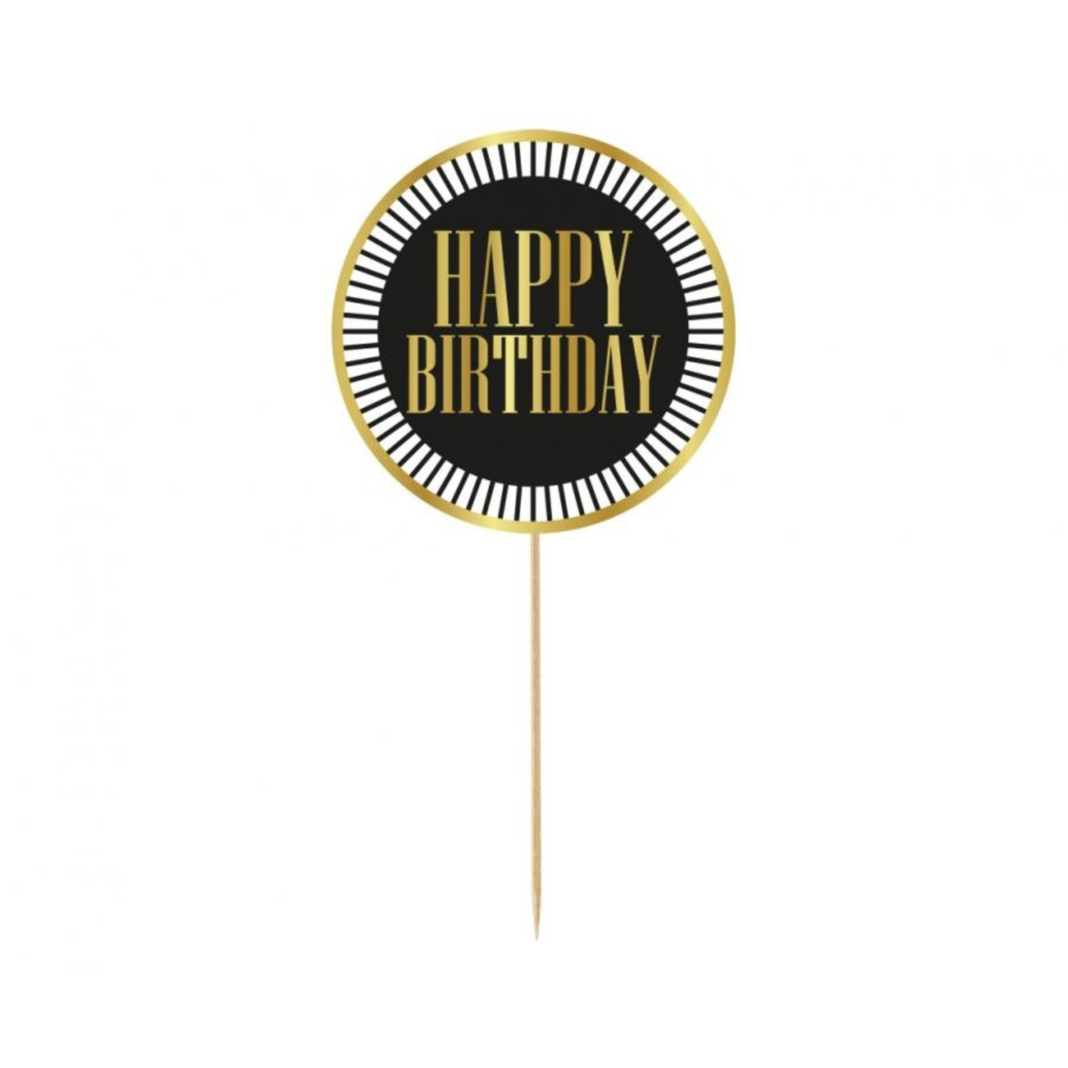 Taarttopper Happy Birthday (zwart, strepen)