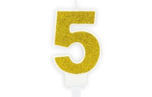 Taartkaars Cijfer 5 goud**