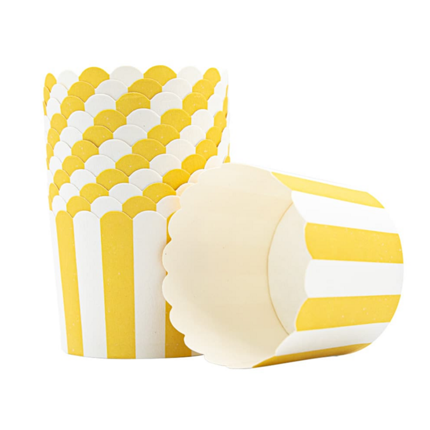 Cupcake cups Geel/wit gestreept 12 stuks**