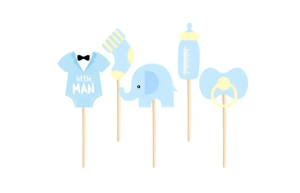 Taarttoppers Babyshower olifant blauw - 5 stuks