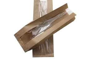 Broodzak Kraft met venster (half-brood) 160 + 50x370mm