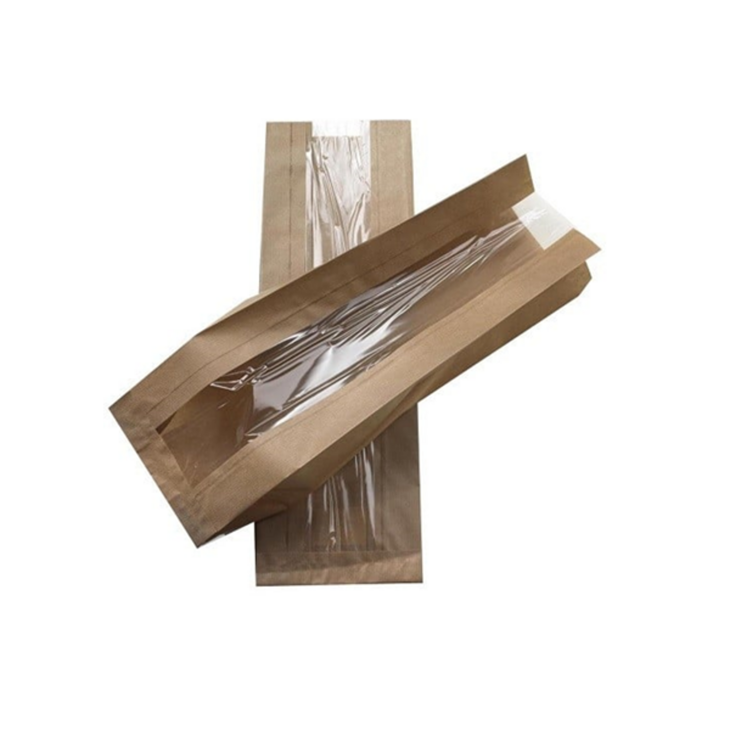 Broodzak Kraft met venster (half-brood) 160 + 50x370mm
