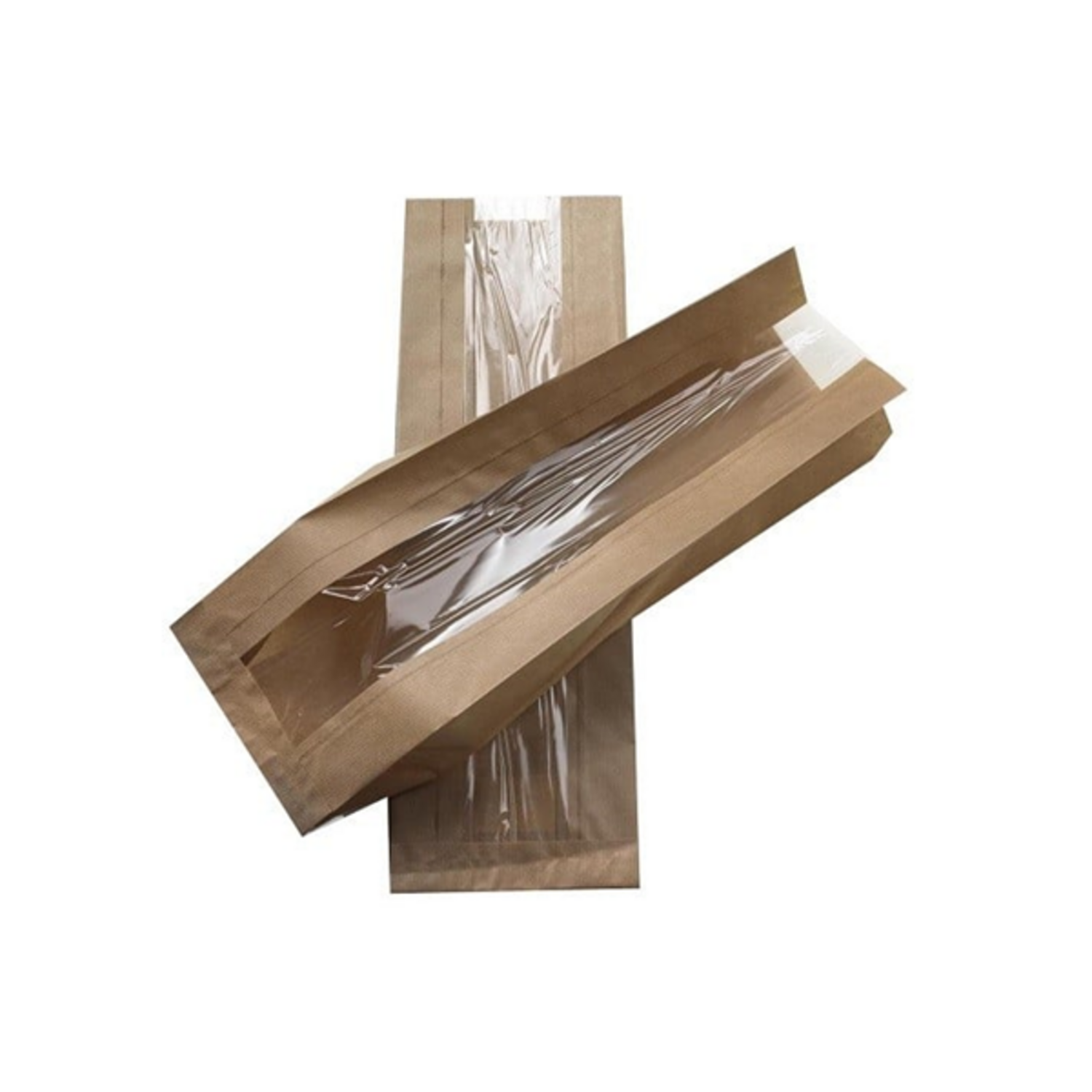 Broodzak Kraft met venster (heel-brood) 160 + 50x480mm