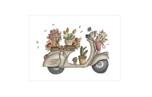 Kaart Scooter met bloemen